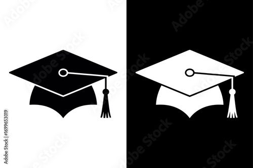 Graduation Cap Icon Vector Illustration in Black and White