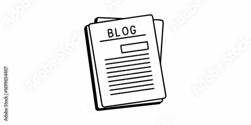 Stack of blog papers with lines and a small rectangle on top in black and white sketch style drawing