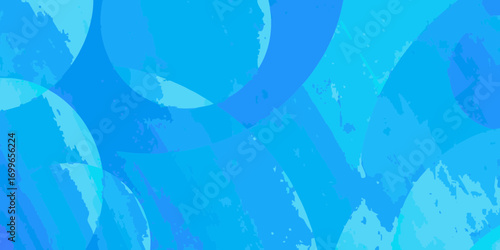 Abstract overlapping circles and organic shapes in various shades of blue with a textured watercolor effect