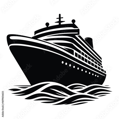 Big cruise ship clip art. Flat monochrome vector illustration, ai generated	