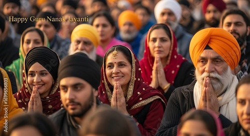 People Celebrating Indian Guru Nanak Jayanti in Traditional Clothing During Festival