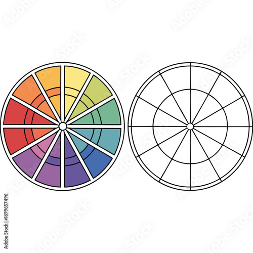 Vibrant color wheel with clear outline for design and art education, showcasing spectrum and harmony
