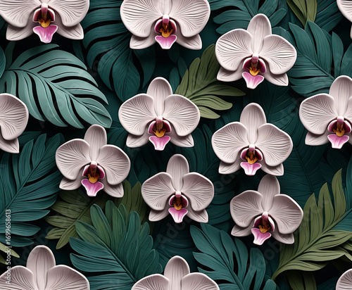 Paper Orchid Flower Arrangement with Tropical Leaves