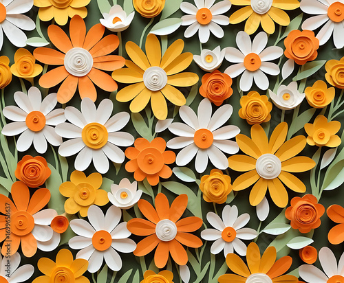 Colorful Paper Art Daisy and Rose Pattern