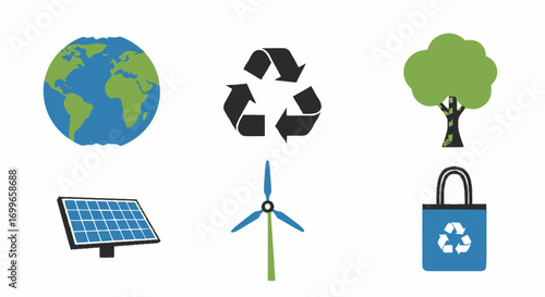 Illustrated Earth with Green Landmasses and Blue Oceans Flat Design.