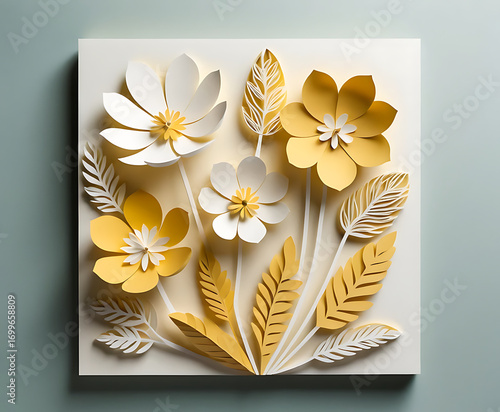 Square Papercut Flower Panel with Yellow Petals