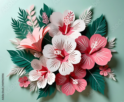 Floral Papercut Bouquet with Pink and White Flowers