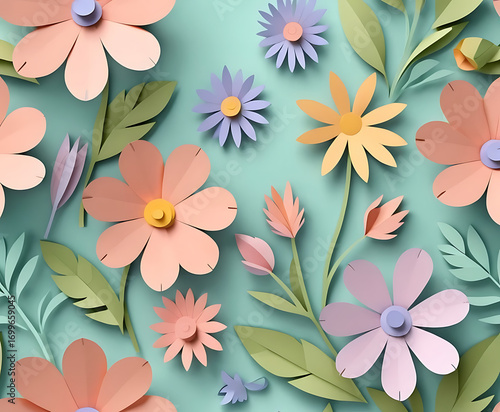 Colorful Paper Flowers with Botanical Leaves