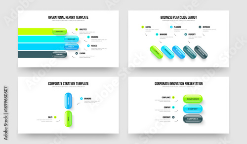 Enterprise Planning Four Five Two Three Step Diagram Slide Layout Vector Illustration Bundle. Professional Growth 4 5 2 3 Option Infographic Frame Design Collection.