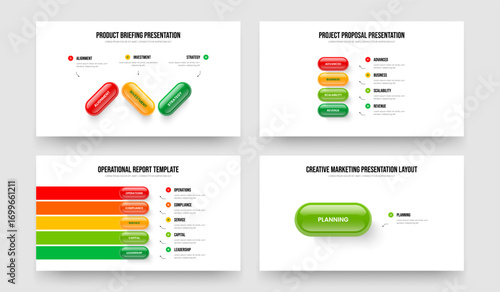 Digital Portfolio 3 4 5 1 Element Diagram Presentation Layout Collection. Product Profile Three Four Five One Option Infographic Slide Template Vector Illustration Set.