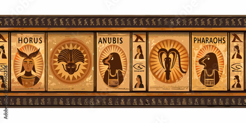 Ancient egyptian gods and pharaohs illustrated panel art