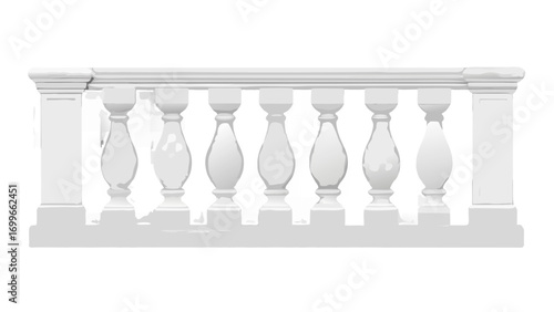 Classic white balustrade with ornate pillars and spindles