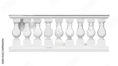 Classic white balustrade with ornate balusters and a stone railing