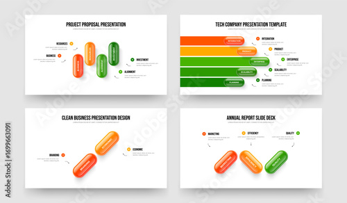 Product Review 4 5 2 3 Step Diagram Slide Design Set. Financial Forecast Four Five Two Three Element Infographic Presentation Layout Vector Illustration Collection.
