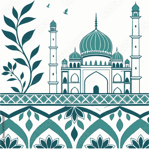 vector illustration of mosque in blue