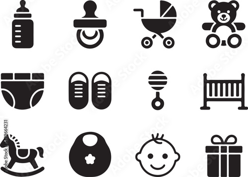 Adorable baby essentials and icons for new parents or stores