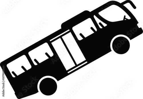 A black bus is shown in a side view, with its doors and windows visible
