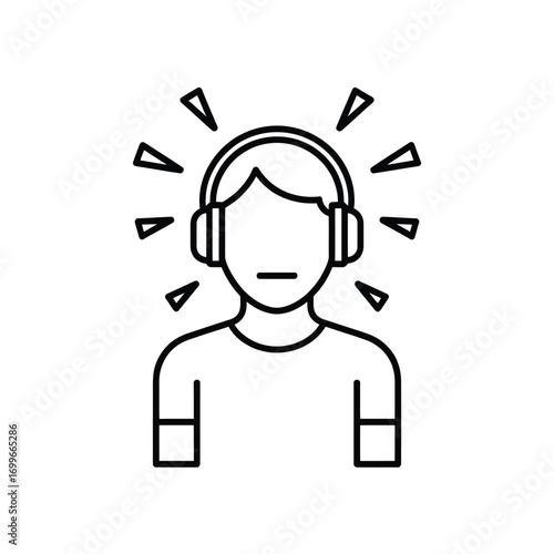 Person wearing headphones with sound waves emanating outwards