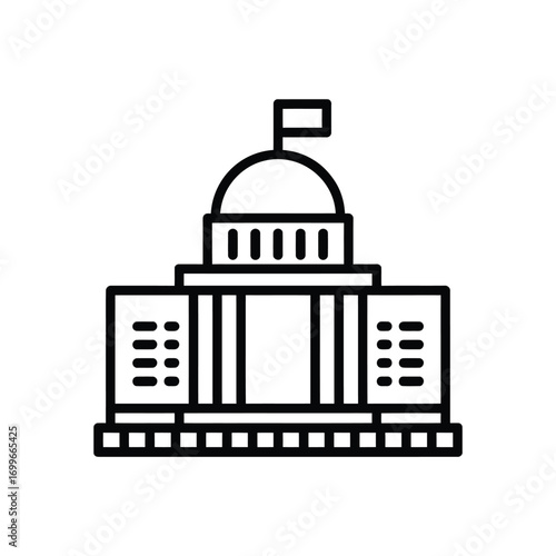 Stylized icon of a government building with a dome and flag