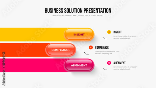 Visual Planning Presentation Template Vector Illustration. Service Analysis 3 Step Infographic Slideshow Design. Financial Overview Three Element Diagram Slide Layout.