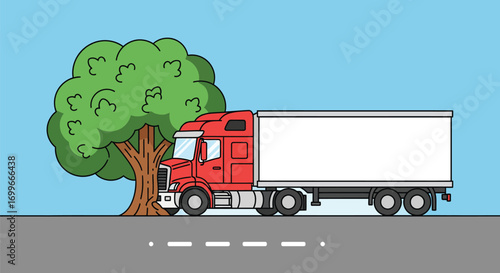 A truck crashing into a tree on the side of the road, causing damage and disruption
