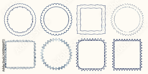 Collection of hand drawn decorative borders and frames in various shapes and styles