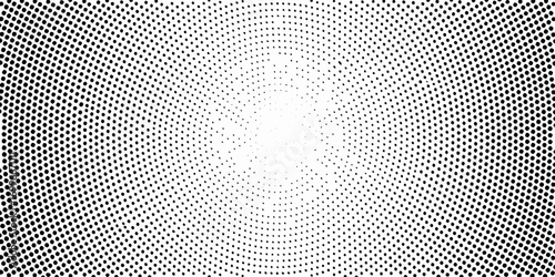 Abstract radial pattern of black dots on a white background creating a gradient effect