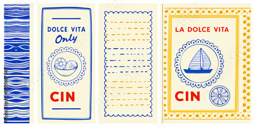 Italian inspired design elements featuring dolce vita text and nautical motifs