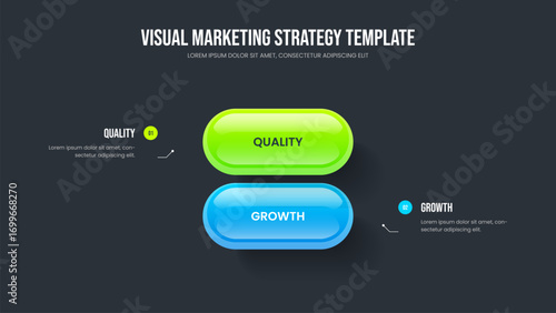 Professional Showcase 2 Step Infographic Slide Layout. Consulting Portfolio Two Option Diagram Frame Template. Financial Briefing Slideshow Design Vector Illustration.