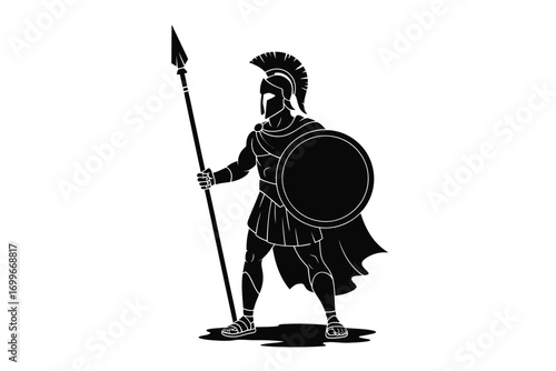 Ancient greek warrior silhouette with spear and shield
