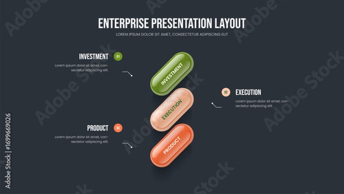 Visual Analysis Three Step Infographic Presentation Layout. Product Briefing Frame Design Vector Illustration. Sales Review 3 Element Diagram Slide Template.