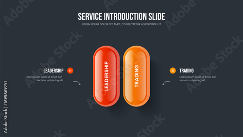Modern Showcase Slideshow Design Vector Illustration. Professional Introduction Two Option Diagram Frame Template. Financial Growth 2 Step Infographic Slide Layout.
