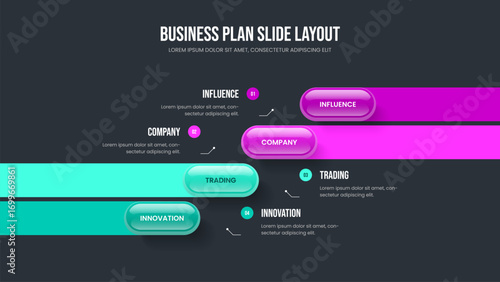 Business Introduction 4 Option Diagram Slide Design. Advertising Innovation Slideshow Template Vector Illustration. Financial Planning Four Element Infographic Presentation Layout.