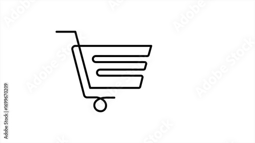 Shopping Chart or Trolley Icon Animated in One Line Drawing Style. Self Drawing. Seamless Looping. Perfect for e-Commerce Webpage and Apps onboarding while Waiting Page Loading.