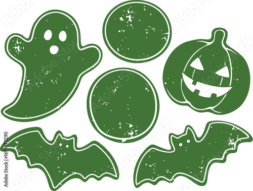 halloween icons including ghost bats pumpkins on transparent background