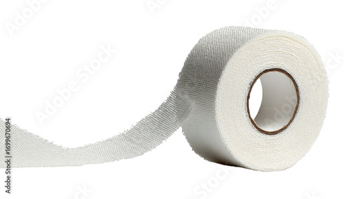 Rolled, white adhesive tape