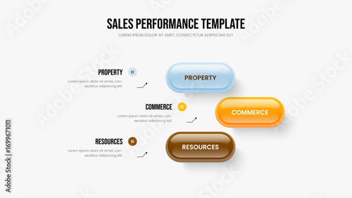 Digital Strategy 3 Element Diagram Slideshow Layout. Investor Visualization Slide Template Vector Illustration. Modern Analysis Three Step Infographic Frame Design.