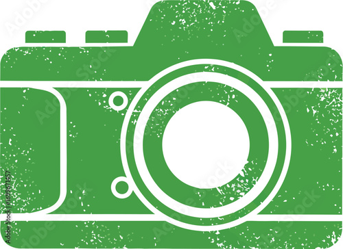 a green camera icon with vintage texture on transparent background