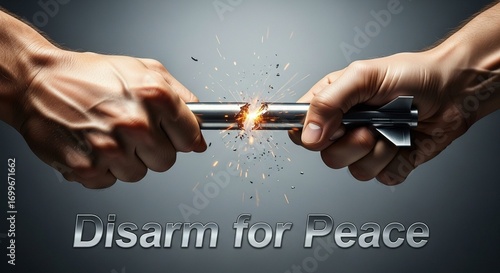 Two hands breaking a missile, with 