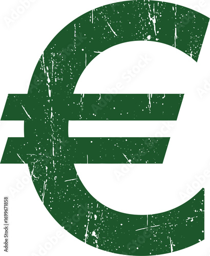green euro symbol with distressed texture on transparent background
