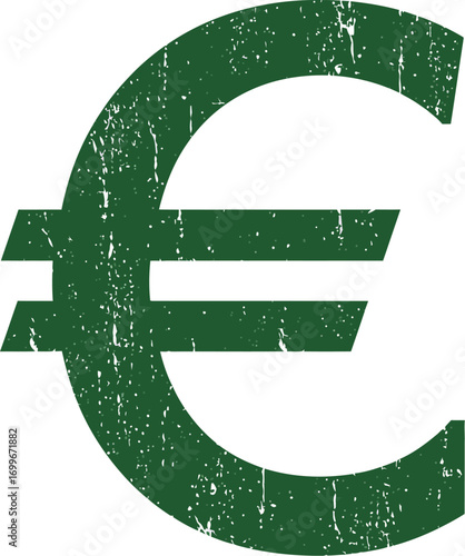 euro symbol with distressed texture on transparent background