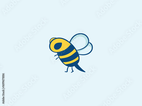 Detailed honey bee vector icon illustration with flying insect design, natural honey labels, organic food product packaging logo, flat style beekeeping emblem isolated on white background