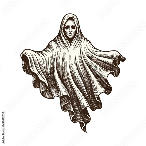 Haunting figure spectral ghost apparition ethereal being eerie spirit spooky phantom mysterious entity supernatural presence mysterious vector