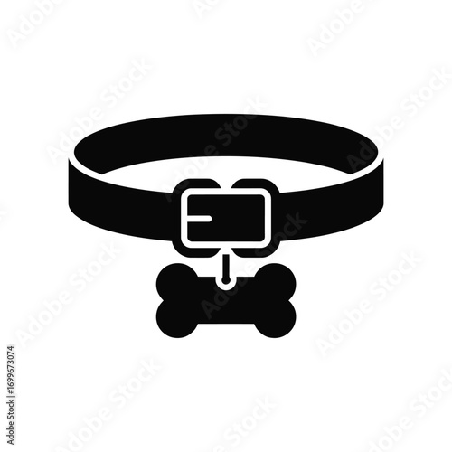 Black silhouette of a dog collar with a bone tag