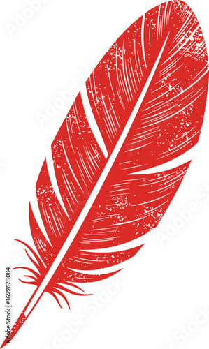 a vibrant red feather illustration on transparent background