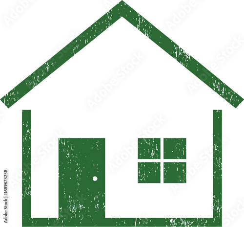 simple green house icon with door window on transparent background