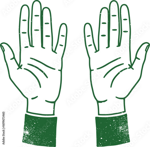 two hands drawn in green lines on transparent background