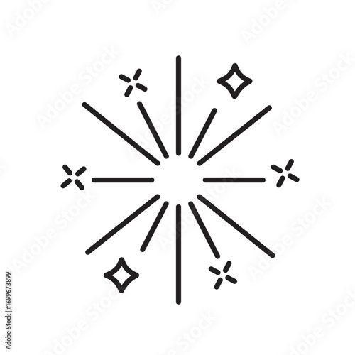 A vector icon of a radial firework with stars and lines, representing holiday or celebration, created in line style with editable stroke