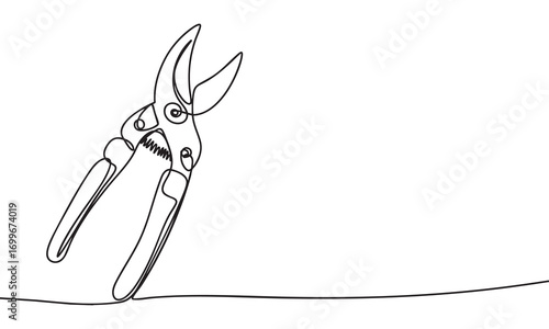 Line drawing of pruning shears, a tool for gardening and plant care.