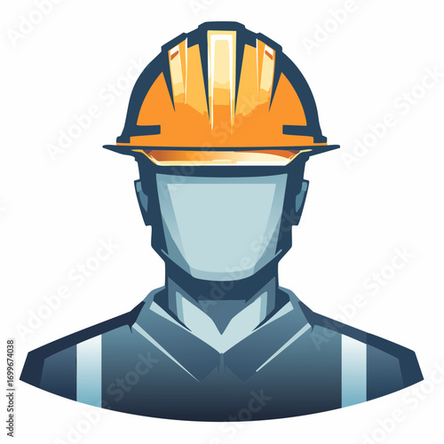 Construction Worker Avatar with Safety Helmet Vector Illustration